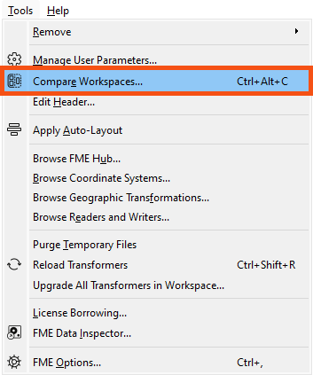 Tools > Compare Workspaces